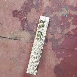 SWANK TIE BAR 50s clip silvertone with 2 stones MCM vintage men
